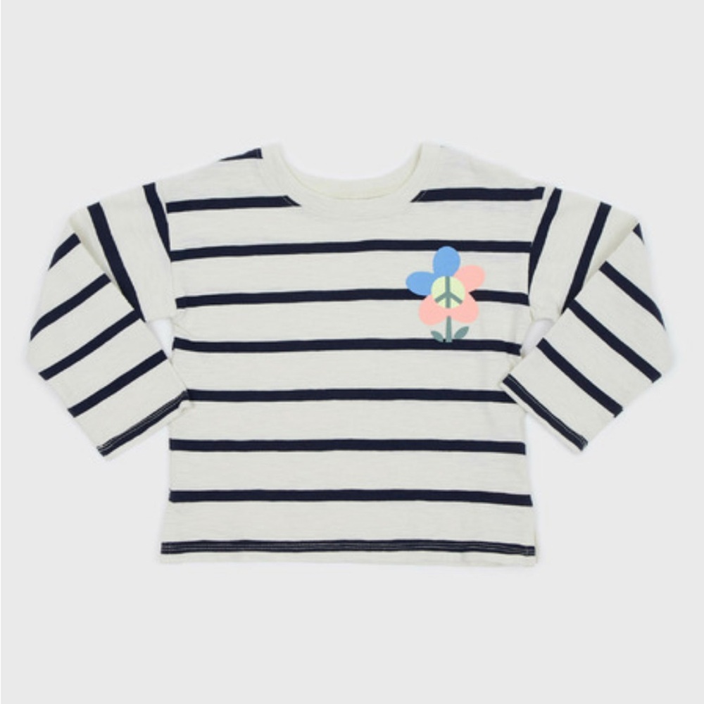 GAP Girls Kids Navy Striped Long Sleeve Tee with Floral Accent